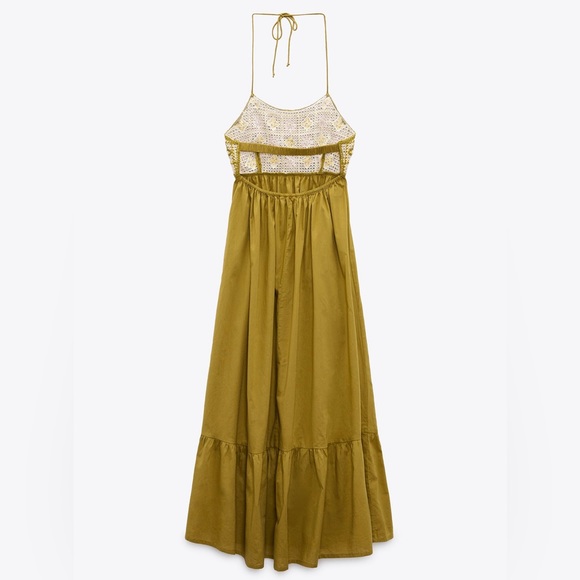 KHAKI BEADED MIDI CROCHET DRESS - Picture 6 of 8